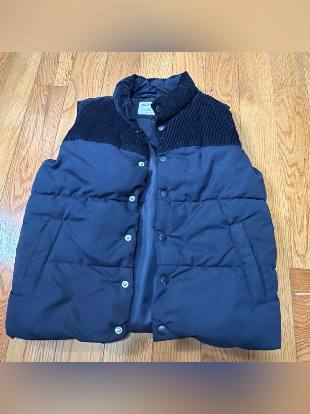 Kids Size M (8) Old Navy Puffer Vest with Corduroy In Navy Blue Jacket